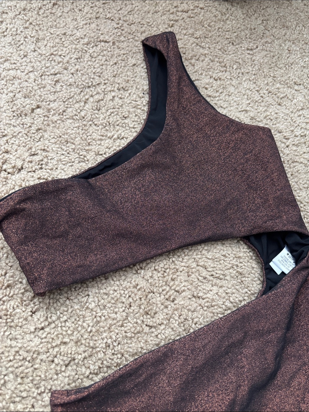 Sara Cristina One-Shoulder Cutout Shimmery Copper Bikini, worn once - Picture 2 of 4